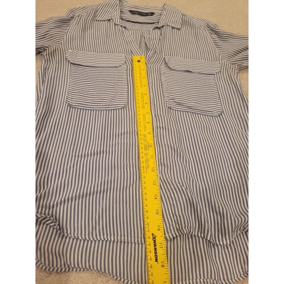 ZARA WOMENS BLUE WHITE STRIPED Long Sleeve Roll Tab SHIRT Size 6 safari - Picture 4 of 6
